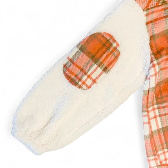 NWT Sherpa Sleeve Flannel Shacket Jacket Size S Orange White Plaid Western Boho - Picture 5 of 12